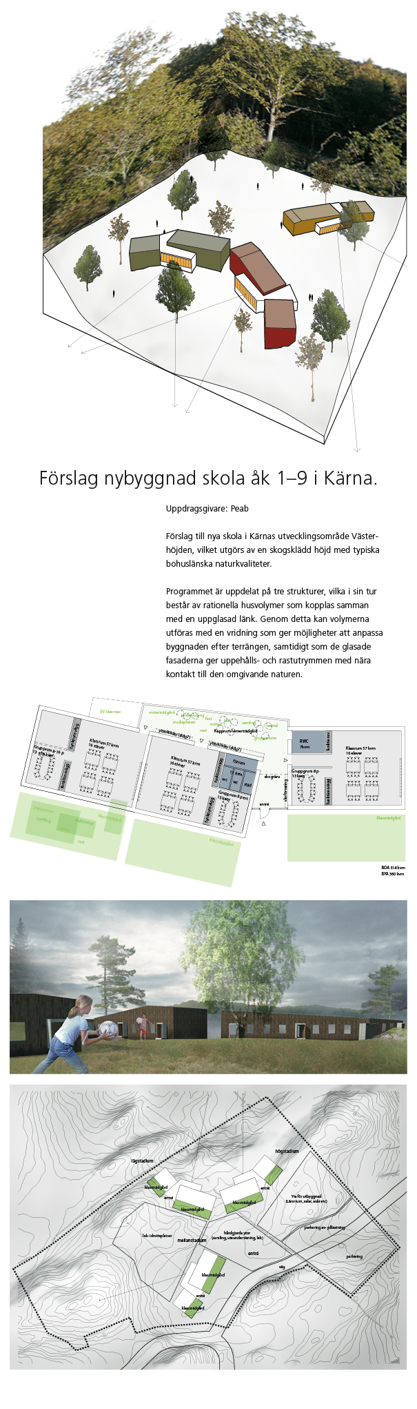 Helhetshus har på uppdrag av Peab ritat förslag på ny grundskola i Kärnas utvecklingsområde Västerhöjden. Kärna.